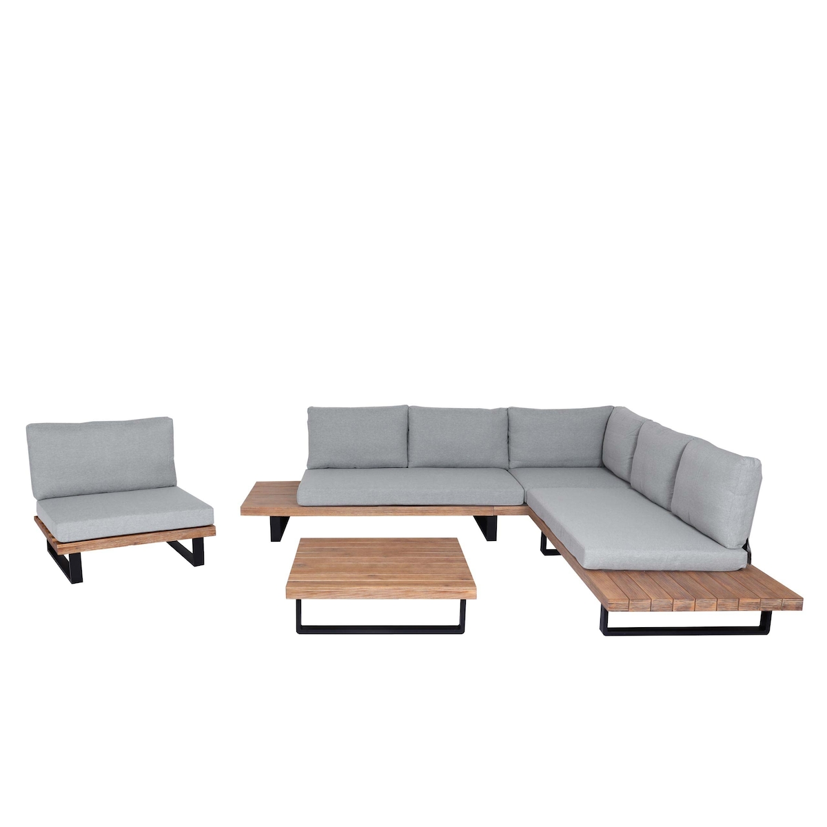 Décoshop26 - Gartenmöbelset mit Sessel HWC-H54 Gartenmöbelset mit Sofa aus gebürstetem Akazienholz hellbraunem Aluminium 04_0008296
