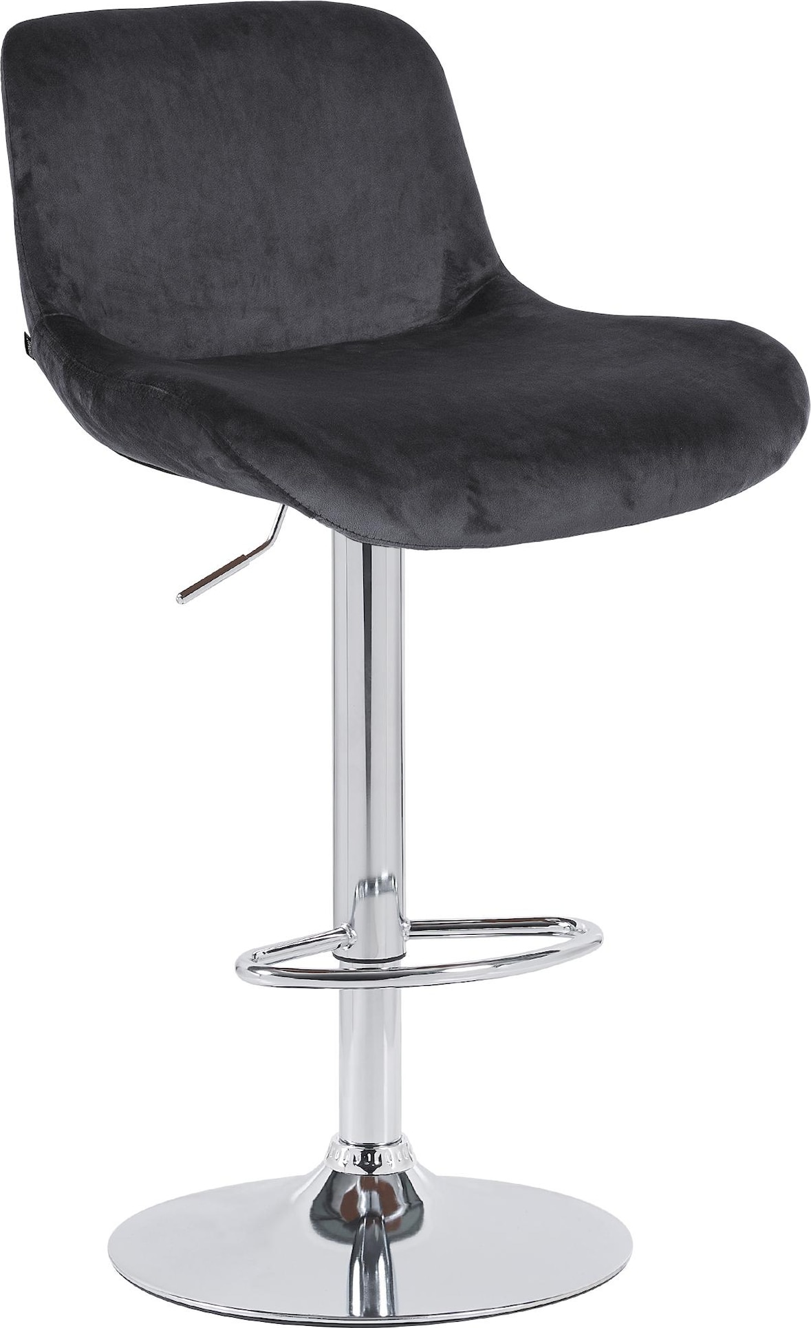 Barhocker PONOR - Samt Schwarz 50x50x85 cm Silber | Barstuhl Höhenverstellbar Mit Lehne Drehbar Tresenhocker Tresenstuhl Kneipenhocker Kneipenstuhl