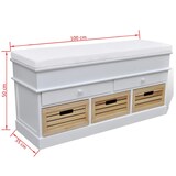 thumbnail of vidaXL Flurbank mit Stauraum und Sitzpolster Weiß 2 Schubladen 3 Kisten