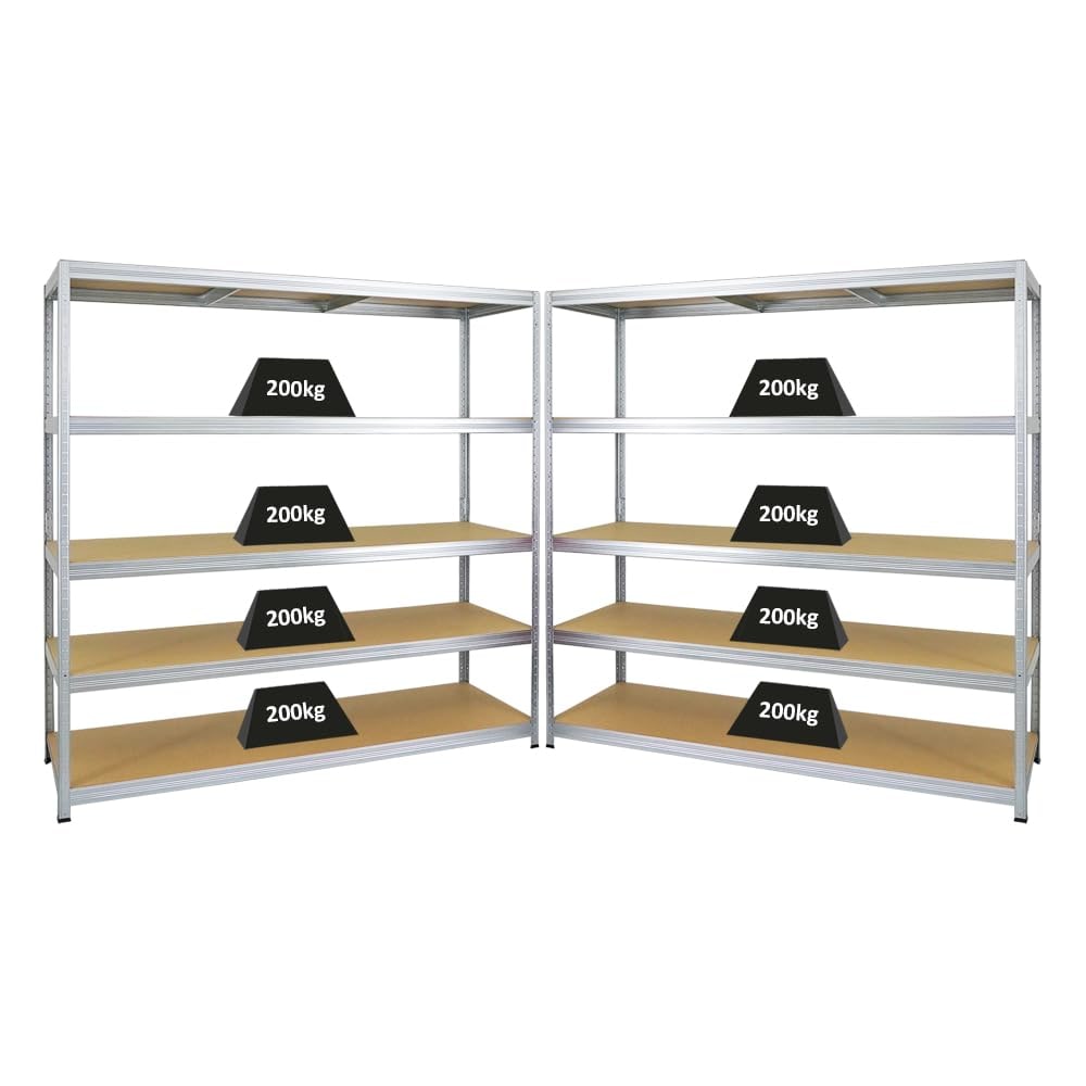 PROREGAL Mega Deal | 2x Schwerlastregal Giant Elephant | HxBxT 180x180x60cm | Fachlast 200kg | Verzinkt | Garagenregal, Lagerregal, Steckregal