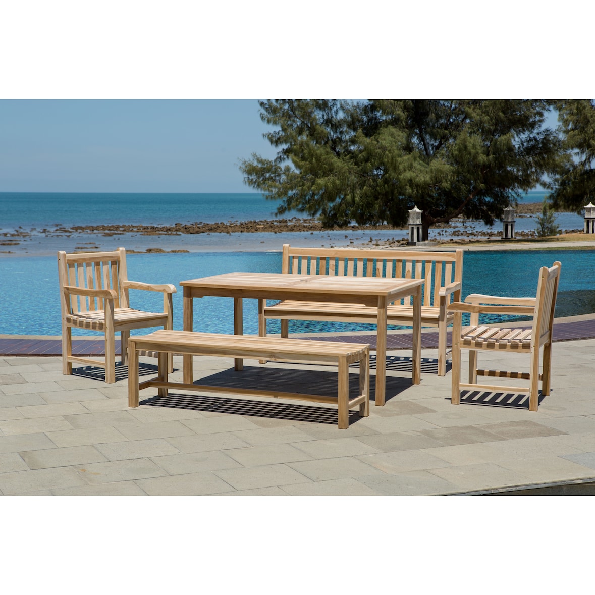Möbilia Garten Sitzgruppe 5-tlg aus Teak-Holz | 2 Armlehnstühle, 2 Bänke, 1 Tisch | B 0 x T 0 x H 0 cm | natur | 11020020 | Serie GARTEN
