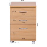 thumbnail of Moderner Büro Rollcontainer in Buche, 60 cm, mit 3 Schubladen, elegante Aluminiumgriffe, praktische Rollen für leichte Beweglichkeit | Kadima Design