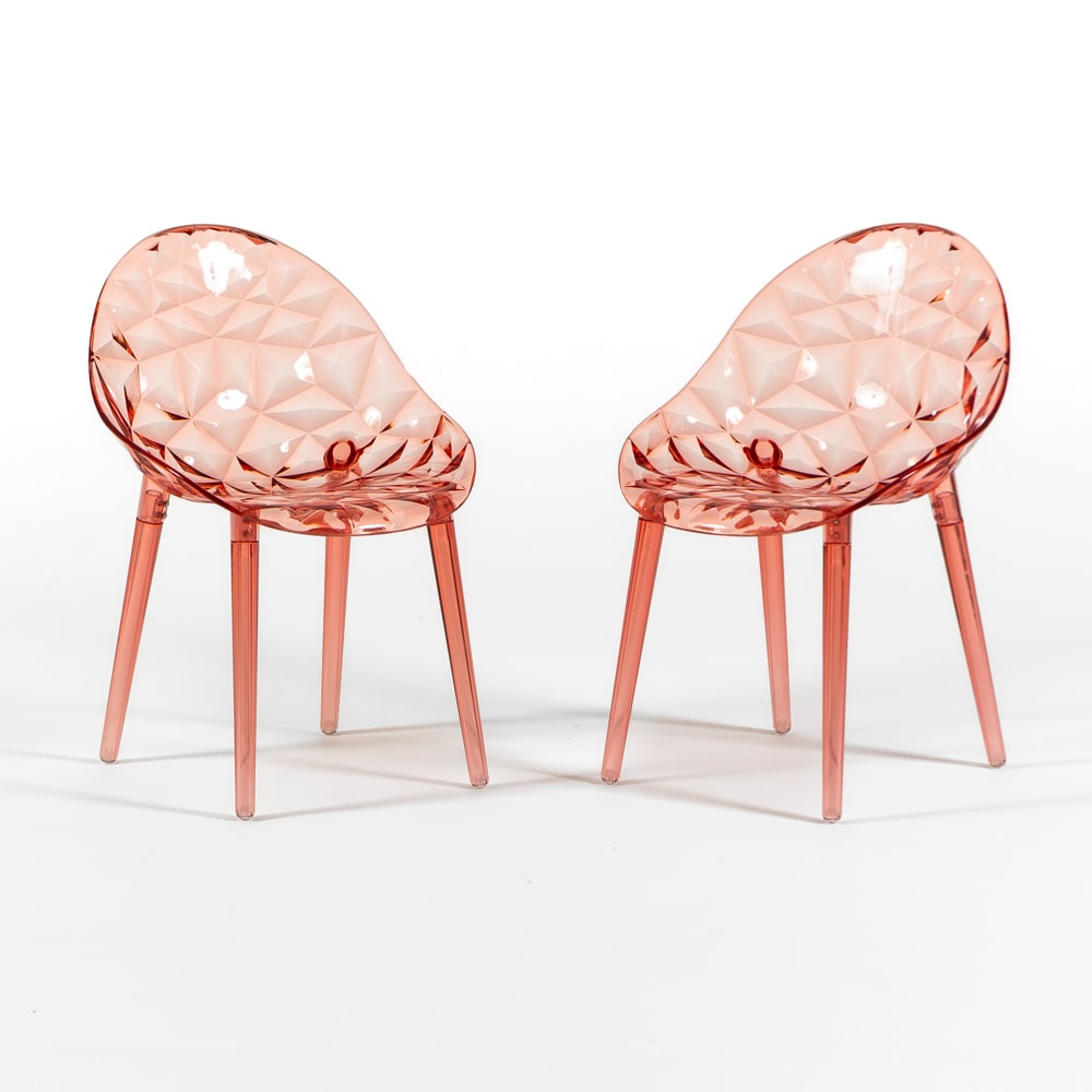Set 2 Sedie in policarbonato trasparente, resistenti, ergonomiche, ideali per bar, ristorante, cucina, giardino, design moderno - Diamante - Rosa