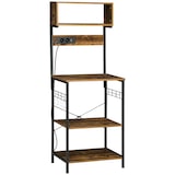 thumbnail of HOMCOM Estante de Cozinha Móvel Auxiliar de Cozinha com Ficha 2 Carregadores USB Ganchos e Prateleira Ajustável 60x42x153 cm Marrom Rústico