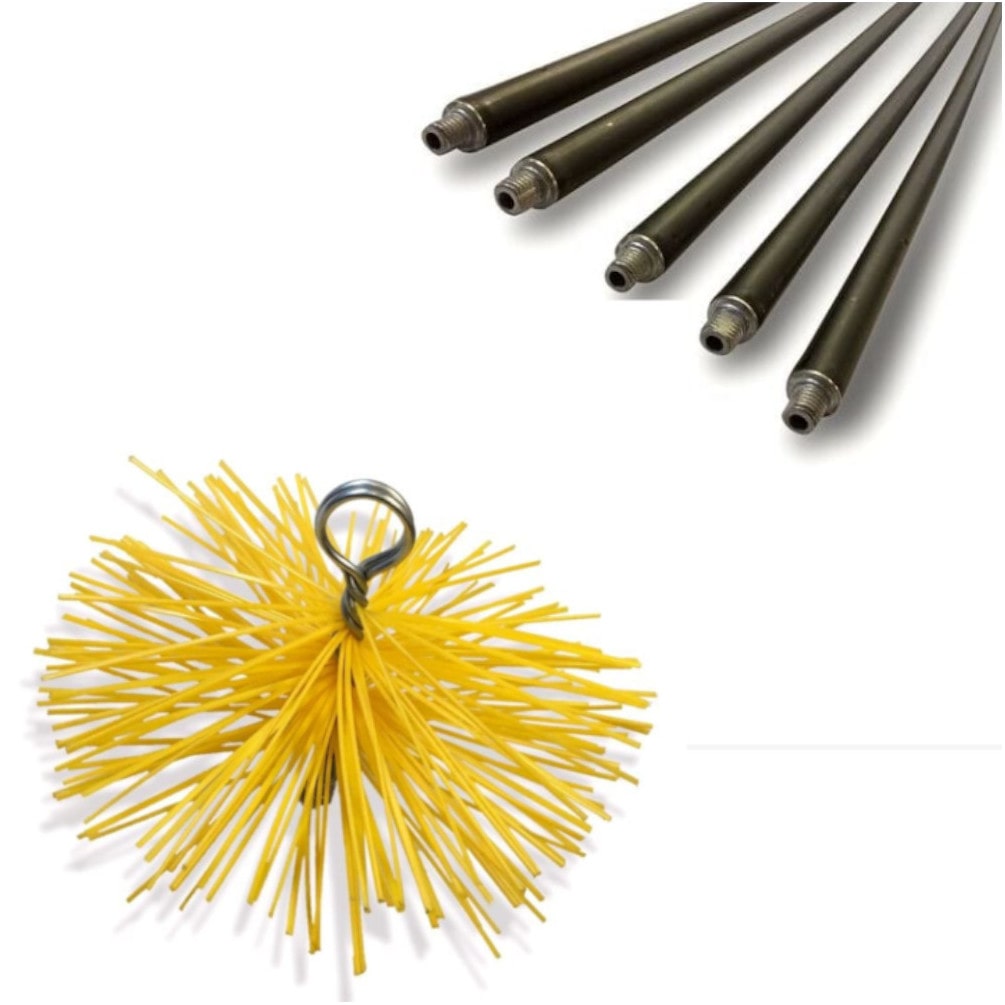 Kit de Ramonage 7 m ( 5 Cannes x 1,40 m ) + Hérisson en Synthétique D.200 mm - Entretien facile des Cheminées - Diamwood