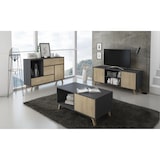 thumbnail of Mesa de café com portas, sala de estar, modelo WIND, cor da estrutura Antracite Grey, cor da porta Carvalho, mede 92x50x45cm _ MESAWINDGRISPUCC