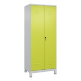 thumbnail of C+P Aufbewahrungs Doppel-Spind Classic PLUS, Füßen, 2 Abteile, HxBxT 195x80x50cm, Sicherheitsdrehriegel, Hellgrau/Clowngrün von PROREGAL