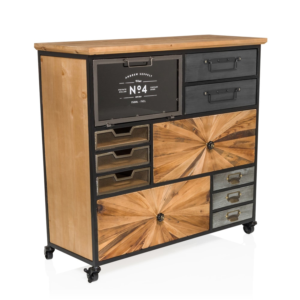 Commode CONTINENTO XL 88,5 x 36 x 84,5 cm 10 schuiflades 1 deur massief dennen hjh LIVING