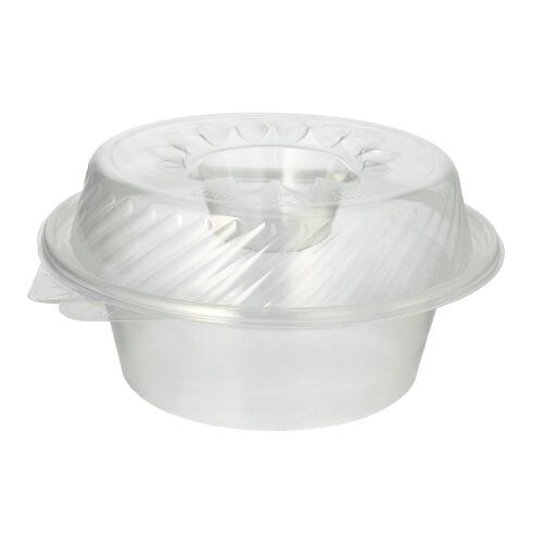 100 Feinkost- und Salatschalen mit Klappdeckel PP rund 1400 ml 11,4 cm x 22 cm x 21,5 cm transparent mit Dipfach