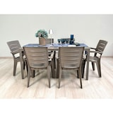 thumbnail of Conjunto de mesa y 6 sillas de jardín, mesa rectangular con estructura de acero y sillas de resina con reposabrazos apilables – Thomas+Anita/Tórtola