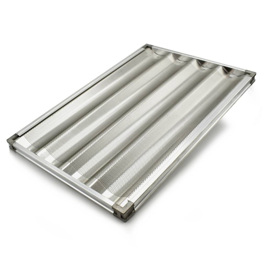 Teglia da forno per baguette forata in alluminio 60x40 cm su telaio 4 canali da 60 cm
