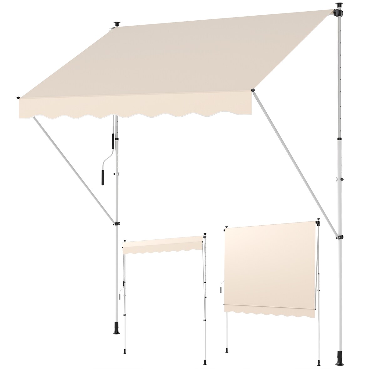 Toldo manual retráctil 300x150x170-280 cm toldo para balcón con altura ajustable manivela y protección solar para terraza jardín beige