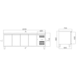 thumbnail of Mesa refrigerada de 4 puertas, acero inoxidable, refrigeración por aire, 85 x 223 x 70 cm, GN1/1, 380 W, EASYLINE, 553L, 10009 Vaiotec