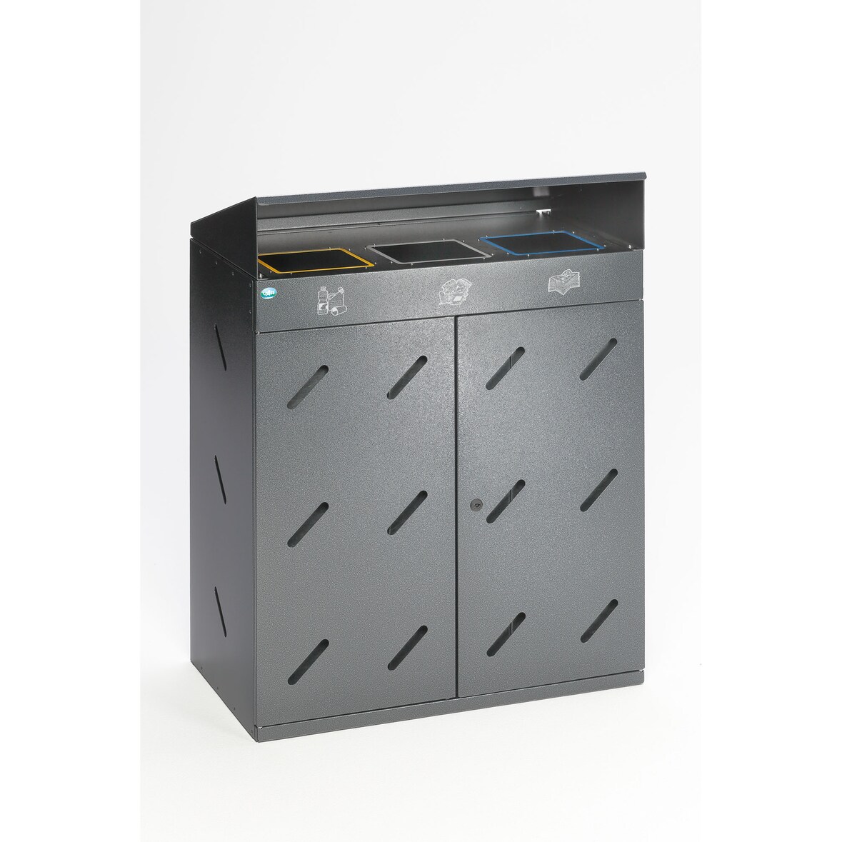 PROREGAL Robuste Wertstoffsammlstation 3-Fach-Einwurf | 300 Liter, HxBxT 118,5x89x50cm | Verzinkter Stahl | Grau | Mülleimer Abfalleimer Müllkorb