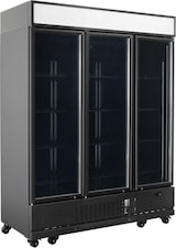 thumbnail of Frigorífico expositor para bebidas con panel iluminado, negro, 3 puertas de vidrio abatibles, 218 x 164 x 74 cm, con cerradura, 1360 L Vaiotec 11948