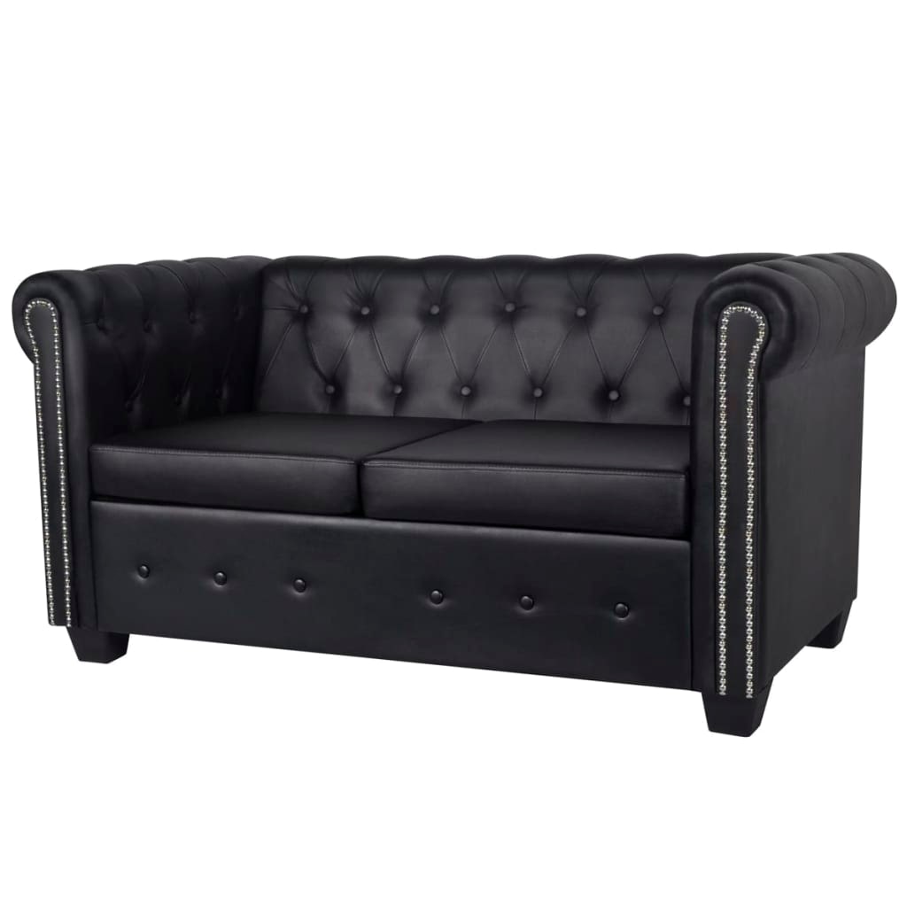 Canapé Chesterfield à 2 places cuir synthétique noir  Modèle Opaline