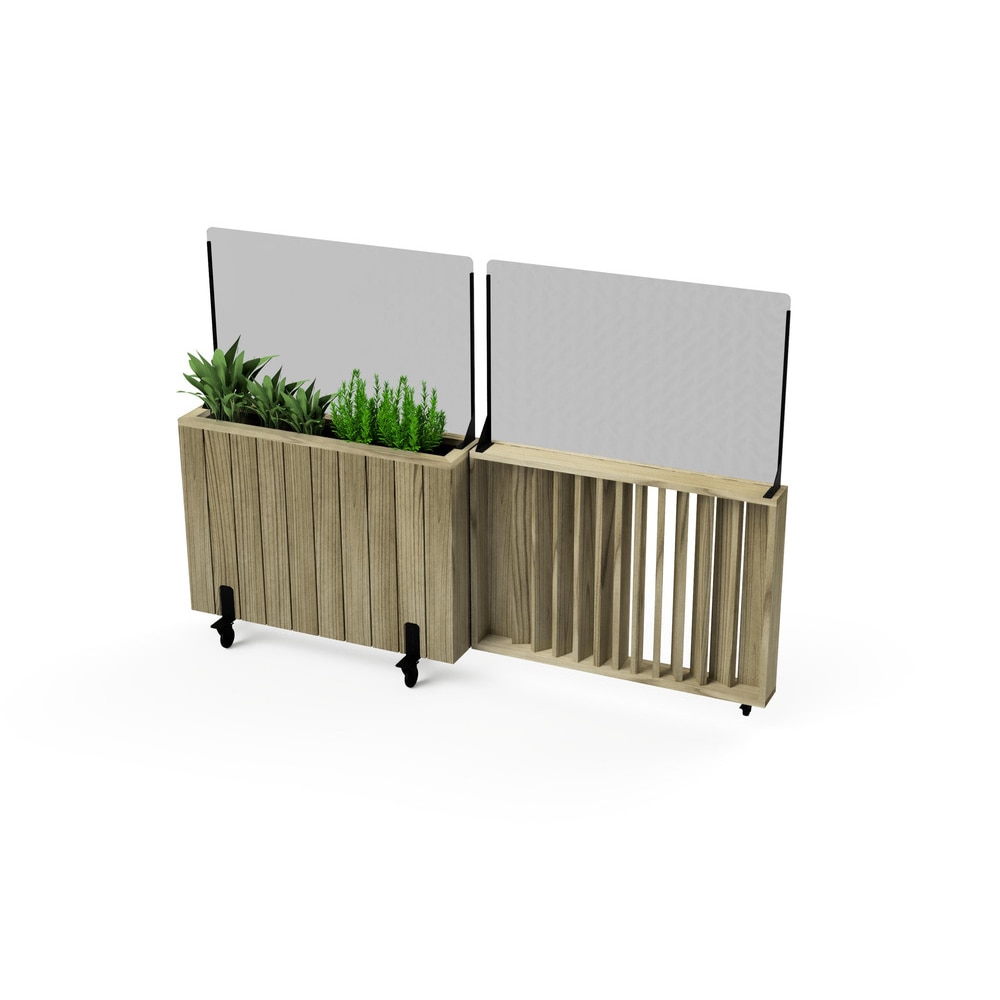 HORTALIA Kit Jardinera Alta con ruedas 100 x 24 x h80 cm con barandilla abatible de 100 cm y cortavientos h60 cm