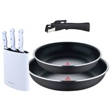 thumbnail of BERGNER - Set aus 2 Pfannen Ø22/26 cm gepresstes Aluminium Schwarz mit abnehmbarem Griff mit Set aus 3 Messern mit Tacoma Edelstahl
