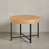 thumbnail of Couchtisch Holzoptik-Metallbeine, runder Tisch mit Stauraum, moderner Industrial-Look. 69x69x49 cm | Kadima Design