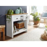 thumbnail of Konsolentisch Eiche-Weiß, 2 Schubladen, Offenes Fach, Melaminharzbeschichtung. 85x35x76 cm | Kadima Design