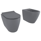 thumbnail of Coppia Sanitari Filomuro Filo Muro Filo Parete Vaso WC E Bidet Design Moderno In Ceramica Con Copriwater Chiusura Soft Close Rallentata Grigio Opaco