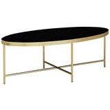 thumbnail of Design Couchtisch Glas Schwarz - Oval 110 x 56 cm mit Gold Metallgestell, Großer Wohnzimmertisch, Lounge Tisch