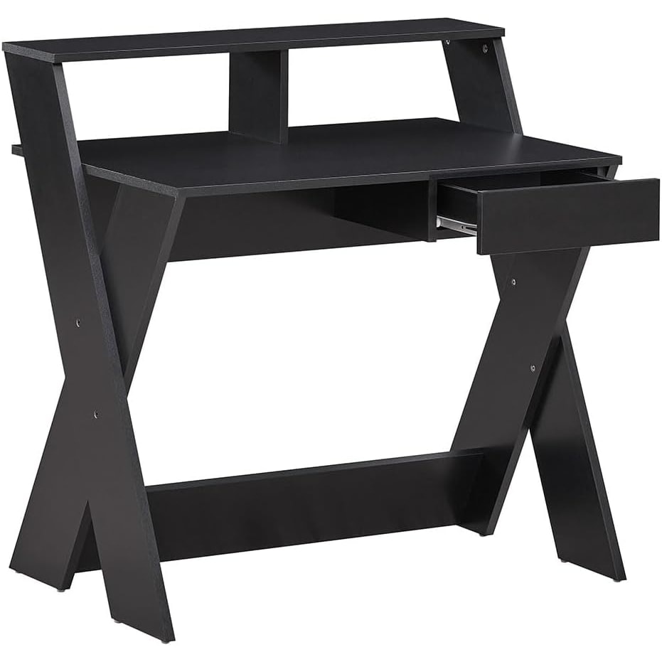 COSTWAY Scrivania per computer con cassetto, scrivania con supporto per monitor, tavolo da lavoro in legno a forma di X per spazi ridotti