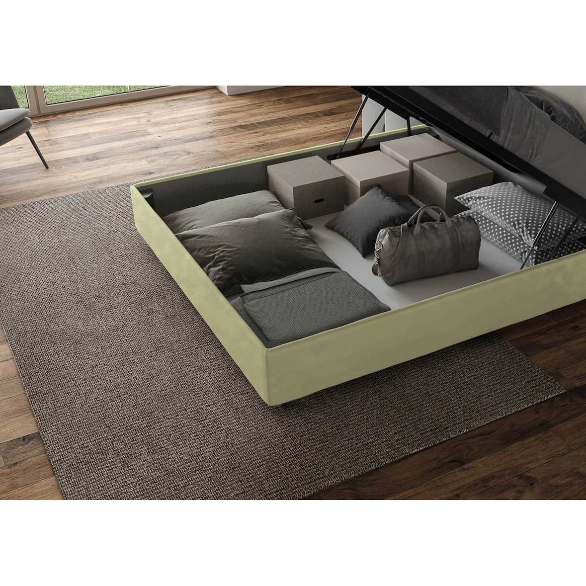 Cama con almacenaje Adele 150x190 té verde