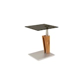 thumbnail of Vierhaus Beistelltisch Platte Parsolglas, stufenlos höhenverstellbar, Wange Wildeiche massiv, Bodenplatte edelstahlfarbig lackiert, rollbar