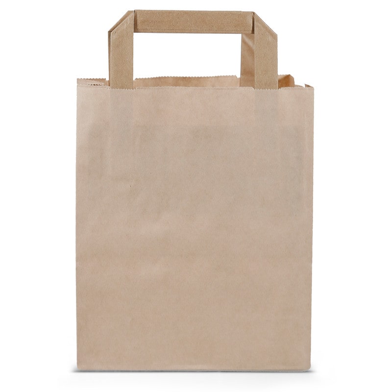 Commerline 500 Stück Papiertragetaschen 18+8x22cm  Braun Kraftpapier mit Henkel