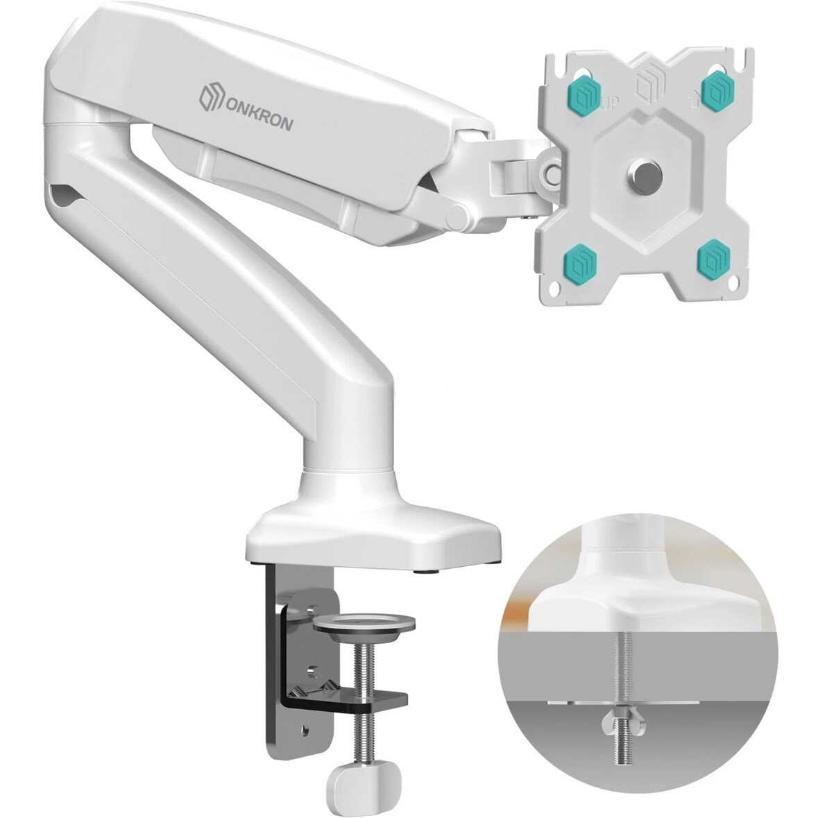 ONKRON Monitor Tischhalterung für 13-32 Zoll, bis 8 kg, Gasdruckfeder, VESA 75x75 & 100x100, schwenkbar, neigbar, drehbar, Weiß G80-W