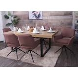 thumbnail of Set van 6 eetkamerstoelen HWC-N74, keukenstoel, draaibaar met terugloop, bouclé stof (540g/m²) Oeko-Tex ~ lichtbruin