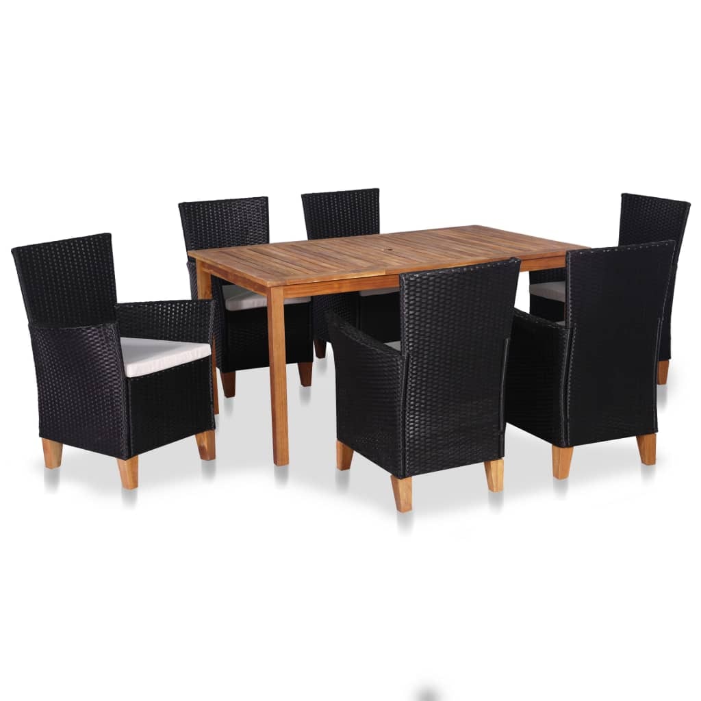 Helloshop26 - Conjunto de comedor de jardín de 7 piezas en resina tejida negra y marrón 02_0014817