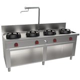 thumbnail of EURAST - Wok refrigerato con 4 fuochi a gas su supporto, 1 colonna d'acqua - 2000x700x850 mm - 70 Kw - 32207CK5
