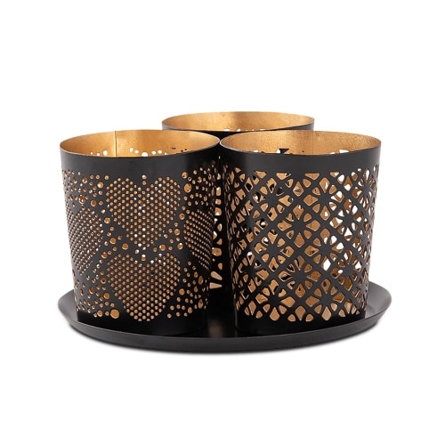 Kerzenhalter 3er Set Kerzenständer Teelichthalter rund schwarz gold