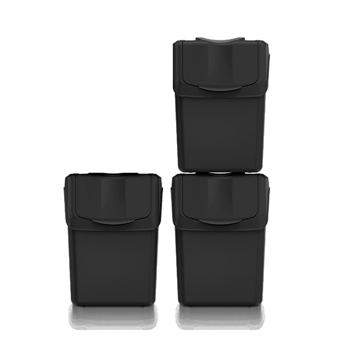 Set mit 3 Keden Sortibox Mülleimern, 100 % recycelter Kunststoff, schwarz, 60 l