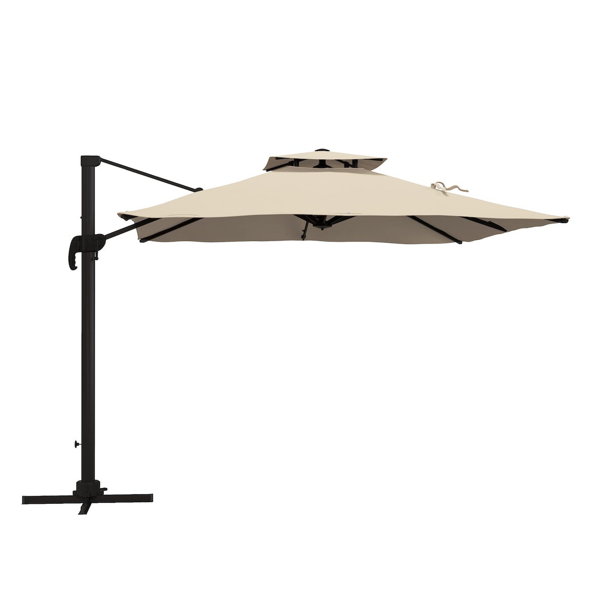 Sombrilla de Jardín 300x300 cm Parasol de Aluminio con Manivela Poste Giratorio 360° Doble Techo Inclinable en 6 Posiciones y Base Cruzada Incluida