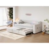 thumbnail of Schlafsofa 90/180x190 ausziehbar mit Bluetooth-Stereo, USB-Anschluss, Stauraum, hydraulisch, Samtpolster, komfortables Wohnzimmer Beige ohne Matratze