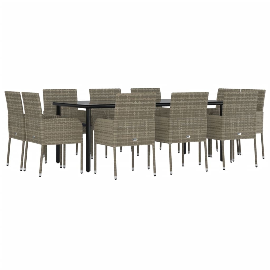 HELLOSHOP26 - Juego de comedor de jardín de 11 piezas con cojines negros y grises 02_0014732