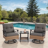 thumbnail of Outdoor-Tisch-und-Stuhl-Set aus Stahl & PE-Rattan Braun/Grau, 3-teilig, 2 Dreh-Schaukelstühle mit Tisch