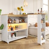 thumbnail of Bartisch ausziehbar Weiß 204x39x105 cm mit Stauraum Schiebetüren aus Glas LED Beleuchtung auf Rollen Stehtisch Kücheninsel