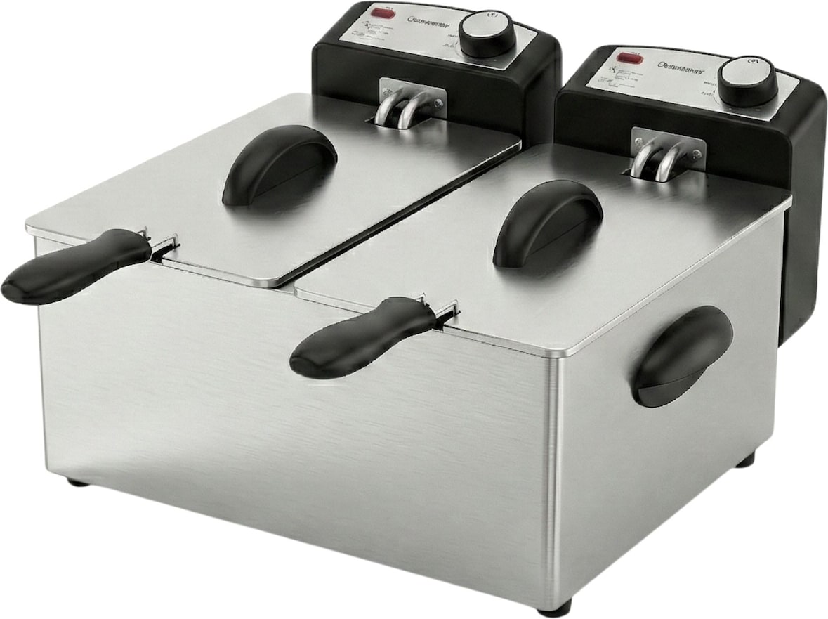 Sommertal DF3600 Doppel Fritteuse mit Öl 2x 3L 2x 1800W – Edelstahl Fritteuse mit 2 getrennten Heizkreisen | Fritteuse mit Fett 130–190°C