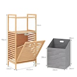 thumbnail of COSTWAY prateleira de banheiro com cesta de lavanderia, prateleira de bambu, armário de banheiro com 2 prateleiras e cesta de tecido dobrável