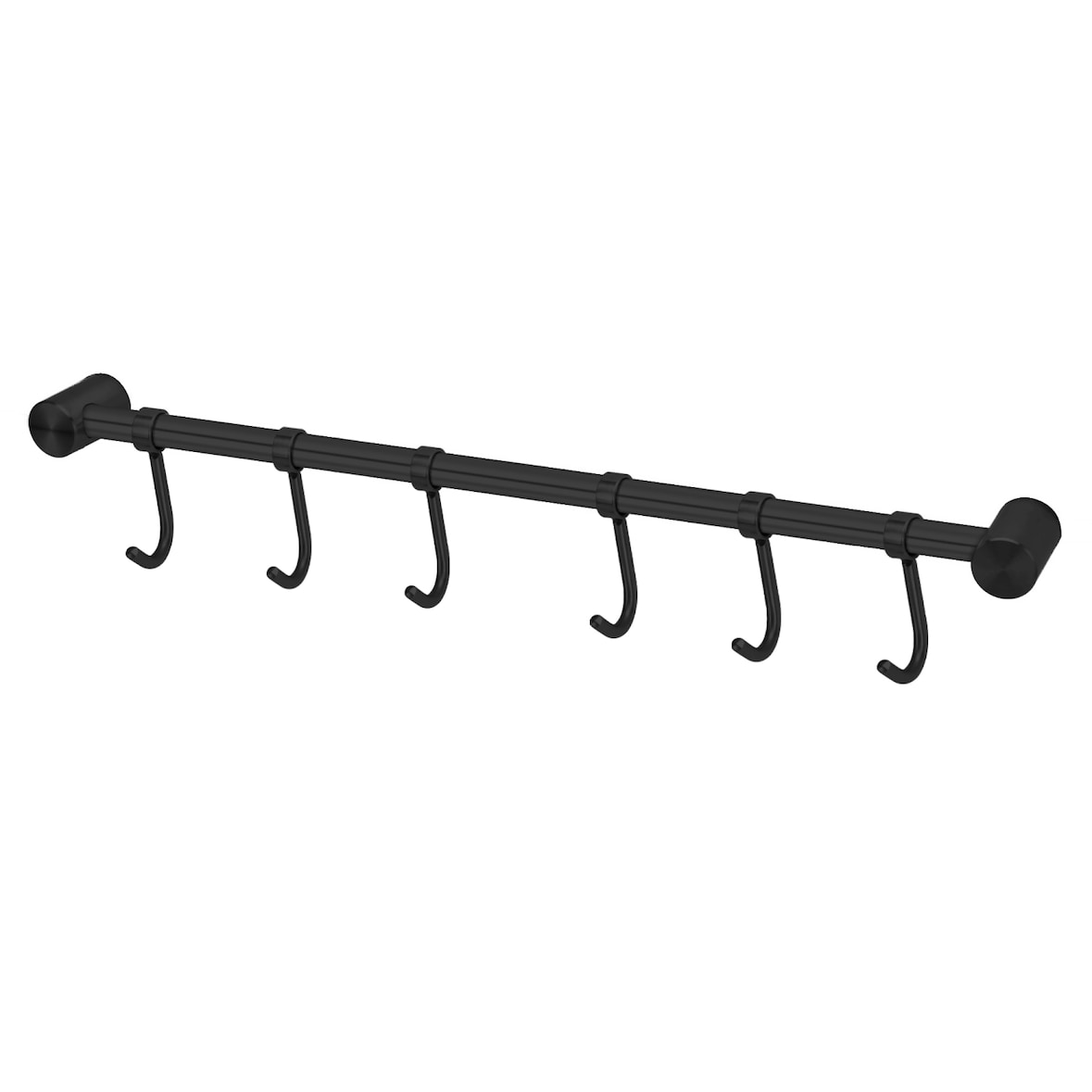 Intirilife Edelstahl Küche Hängeleiste zum bohren mit 6 Haken in Schwarz - 35.8 x  6.3 x 2.1 cm - Küchen Reling Hakenleiste Küchenstange Wandhalterung