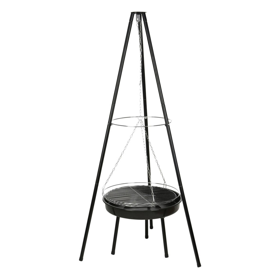 WellHome - Tripé para churrasco com corrente e grelha em aço 151cm