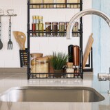 thumbnail of Relaxdays Küchenregal für Arbeitsplatte, 3 Ebenen, mit Brettchenhalter & Besteckhalter, Gewürzregal, Metall, schwarz