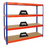 thumbnail of PROREGAL Étagère charge lourde DINO, HxLxP 180x200x60cm, 500kg par niveau, Bleu & Orange, Étagère robuste de Garage, Atelier