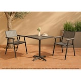 thumbnail of Conjunto de 2 cadeiras de jardim HWC-J95, cadeira de varanda Cadeira, revestimento exterior, aspeto de madeira de alumínio ~ moldura preta, cinzenta