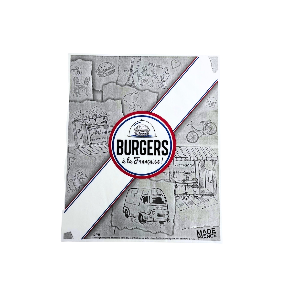 MUPA - papier alimentaire spécial snacking 32g/m² modèle burger à la française - format 33x40 cm - carton de 5Kg