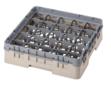 CAMBRO - 25S318-184 - Cesta de lavado 25 comp. 1 altura - 8,7 cm Ø máx. - alt. máx. 9,4 cm - 50 x 50 x 14,3 cm - Beige
